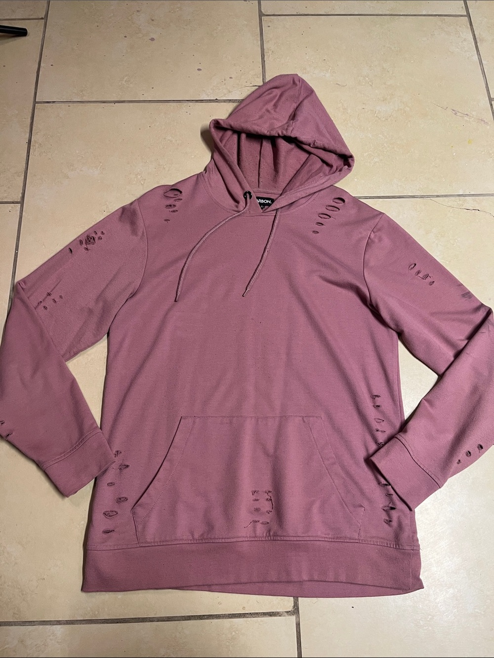 Carbon Mauve Distressed Crewneck Hoodie